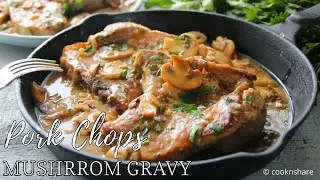 Thrifty Jiffy Pork Chops in Mushroom Gravy - One Pan