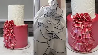 Couture Fashion Inspired Ruffle Cake | Buttercream Rouching | Cake Decorating Tutorial