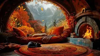 Cozy Autumn House in the Hill 🍁 Magical Flute Music & Fireplace | ASMR, Study, Relaxation