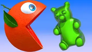 Pacman Orange Kid finds Big Friends Animals and Rolls Down Magic Slide in Farm Surprise Toys
