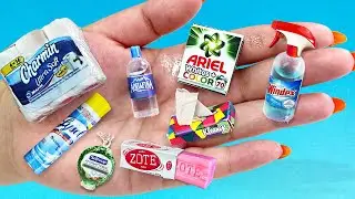 12 ACTUAL DIY MINIATURE REALISTIC LYSOL, HANDSOAP, DRINKS AND MORE FOR DOLLHOUSE BARBIE TOILET PAPER