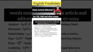 English Vocabulary from Dawn article and editorial 