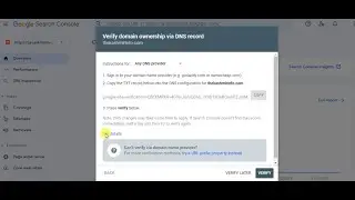 how to solve verify domain ownership via dns record in google search console