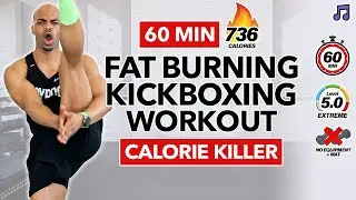 KILLER 60 MIN Cardio Kickboxing Workout to Burn Fat at Home | Full Body | No Equipment