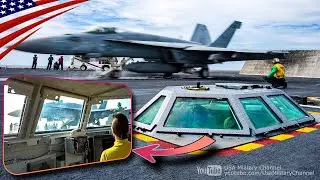 Rare Inside View from BUBBLE (Catapult Control Station) on Aircraft Carrier