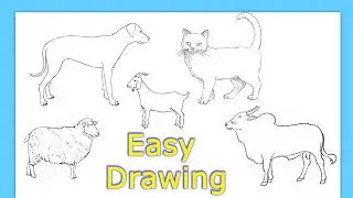 5 Animals Drawing Easy 💚 How to draw domestic Animals step by step easy