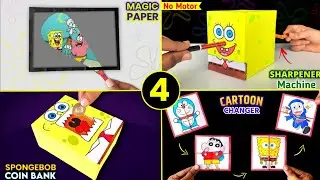 4 Amazing spongebob homemade toys , Diy magic paper , pencil sharperner machine , cartoon changer