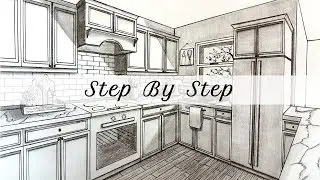 How to Draw A Kitchen in Two Point Perspective | Step By Step