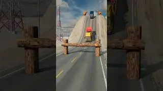 Cargo Trucks & City Bus vs Log Trap #shorts #beamngdrive #truck