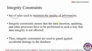 Integrity Constraints - CS222 DBMS - FALL 2020