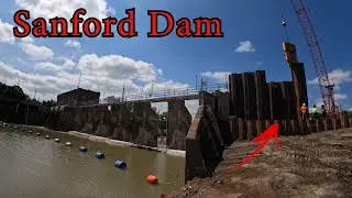 Sheet Pile being Installed at Sanford Dam! - August 2022  - Drone - Dam Collapse