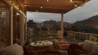 Cozy Balcony Ambience On A Rainy Autumn Day | Rain, Crackling Fire, Crickets Sounds