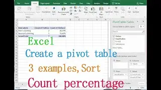 How to create a pivot table in Excel (3 examples, Sort, Count percentage, Character fields collapse)