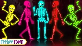 Five Skeletons Dancing Song + Spooky Scary Skeleton Songs | Teehee Town