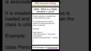 JAVA : What is a static variable in Java? SDET Automation Testing Interview Questions & Answers