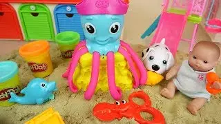 Play doh Octopus and baby doll sand toys play