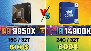 R9 9950X VS I9 14900K VS  R9 7950X VS R5 9600X GAMING  TEST 9000 Series benchmark 9950x ZEN5