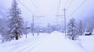 ★ 4K 🇨🇭 St. Moritz - Chur Glacier express cab ride w/ heavy snowfall [02.2024] Führerstandsmitfahrt