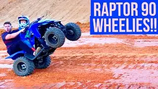 Kids Riding Dirt bike and Mini Quad Bike, Wheelies, Donuts and Jumps | Yamaha Raptor 90