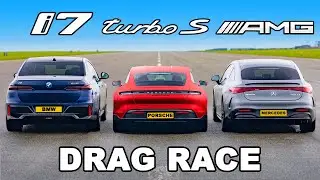 BMW i7 v Porsche Taycan Turbo S v Mercedes AMG EQS: DRAG RACE