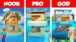 Minecraft NOOB vs PRO vs GOD: MODERN HOUSE ON WATER BUILD CHALLENGE in Minecraft / Animation