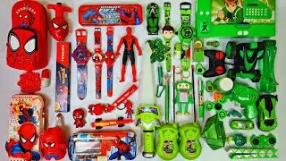 Ben10 vs spiderman toys collection - rc helicopter, car, pencil box, pencil sharpner, eraser, pens..