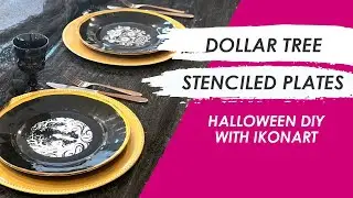 Dollar Tree Halloween Plate DIY with Ikonart Stencil