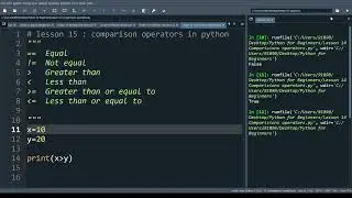 Lesson 15: Comparison Operators in python | All comparison operators in python with example