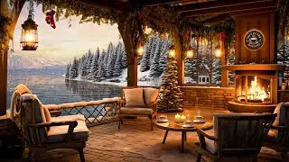 Cozy Winter Coffee Shop Ambience ⛄ Relaxing Jazz Background Music & Crackling Fireplace for Study