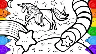 Glitter unicorn  star coloring and drawing for kids, how to draw a glitter unicorn coloring page