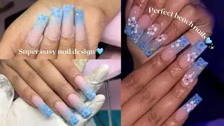 Acrylic nails for beginners | Viral water nails | summer nail tutorial 🩵🌊✨