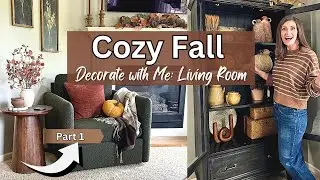 Cozy Fall 2024 Decorate with Me : Living Room, Part 1 | Fall Bookshelf Cabinet Decor