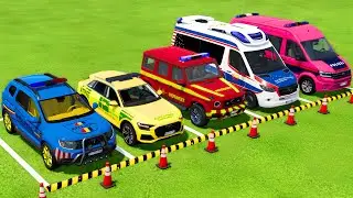 POLICE CARS & AMBULANCE EMERGENCY VEHICLES TRANSPORTING WITH MAN TRUCKS ! Farming Simulator 22