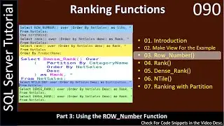 Ranking Function | Part 3 - Row_Number() | SSMS TSQL Tutorial #90