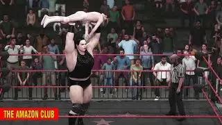 7ft 5in bodybuilding woman wrestler Rose 'Bad Girl' Black (USA) vs English male jobber Keith Jones