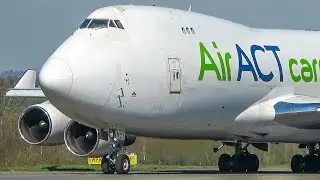 BOEING 747 LANDING + DEPARTURE - 2 B747 taxing to the RUNWAY at Liege (4K)