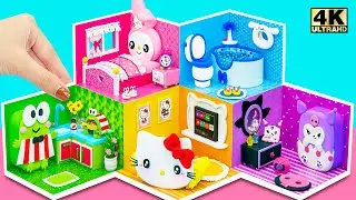 Satisfying Make 5 Color House with My Melody Bedroom, Kuromi Room for Hello Kitty from Cardboard