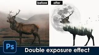 Double exposure effect | Deer and moon in Photoshop [Photoshop tutorial] |easy and fast