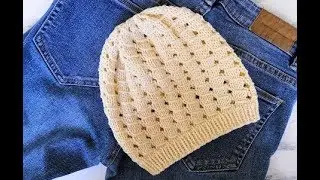 Летняя ажурная шапочка для девочки. Мастер класс спицами!