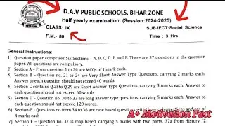 Social Science Question Paper 2024-2025 Half-Yearly | Dav Class 9 Question Paper | Dav Public School