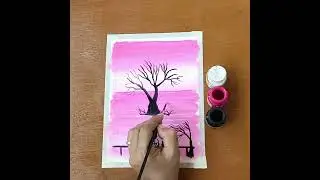 Pink winter season painting tutorial for beginners/ Using 3 colours/Step by step