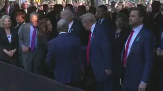 Donald Trump, Kamala Harris shake hands at 9/11 memorial event