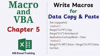 VBA Code for Copy and Paste Data in Excel | Macro and VBA Tutorial - Chapter 5