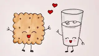 Как нарисовать КАВАЙНОЕ ПЕЧЕНЬЕ И МОЛОКО/How to Draw KAWAII COOKIES and MILK