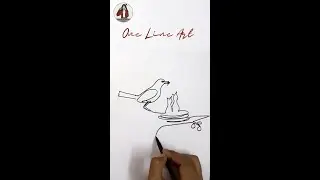 How to draw Birds and Nest in one line art / Mother and baby Birds  #shorts #shortvideo