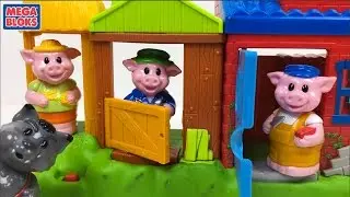 MEGA BLOKS - THREE LITTLE PIGS PLAYSET WITH THREE LITTLE PIGS HOUSES A WOLF AND SOUNDS - UNBOXING