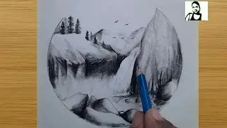 How to draw realistic waterfall drawing step by step / pencil drawing waterfall from mountain