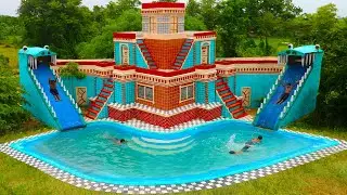 [Full Video] Building Villa House, Twine Water Slide & Design Swimming Pool For Entertainment Place