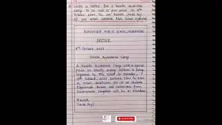 Notice writing on health awareness campaign l notice writing format l notice writing class 11/12