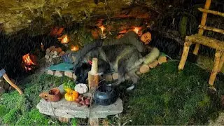 15 Days SOLO SURVIVAL CAMPING In RAIN - Building Warm BUSHCRAFT SHELTERS with FIREPLACE. Full Video